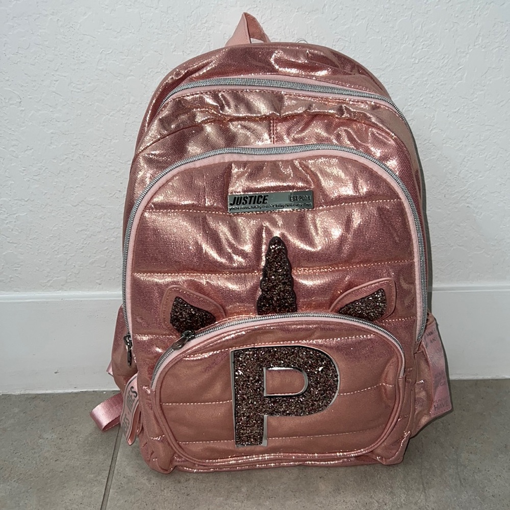 Rose Gold Initial Unicorn Backpack